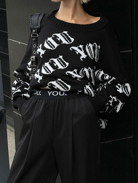 Liber Autumn women's retro fashion European and American rock print pullover sweater