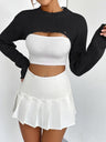 Liber Autumn women's knitted ripped short pullover mesh see-through top