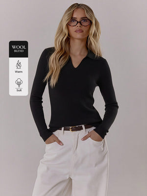 Ribbed Polo-Collar Wool-Blend Sweater