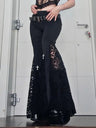 Hollow Lace Black Slightly Flared Pants