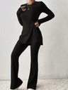 Leisure Long Sleeve Crew Neck Slit Pure Color 2-piece Sets