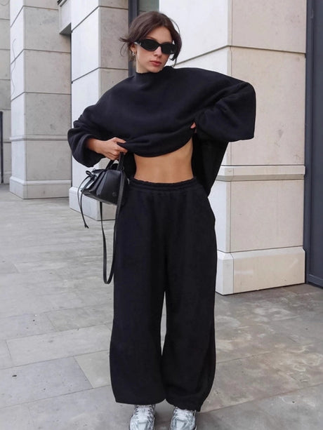 Pullover Sweatshirt Pants Loose Sporty Two-piece Suit