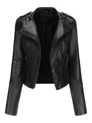Studs Short Stand Collar Zipper Leather Jacket