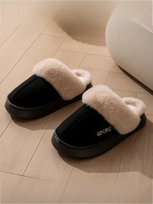 Solid Color Plush Thick-soled Slippers