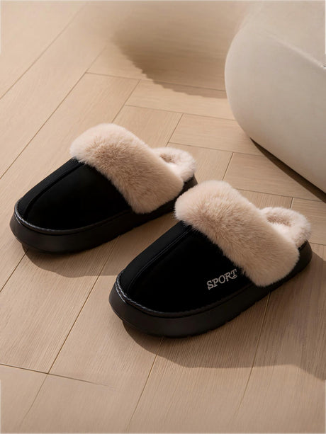 Solid Color Plush Thick-soled Slippers