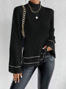 Liber Autumn Women's Contrasting colors Flared sleeves Turtleneck Sweaters