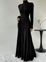 Fishtail Velvet Turtleneck Tight Fit Hip-length Dress