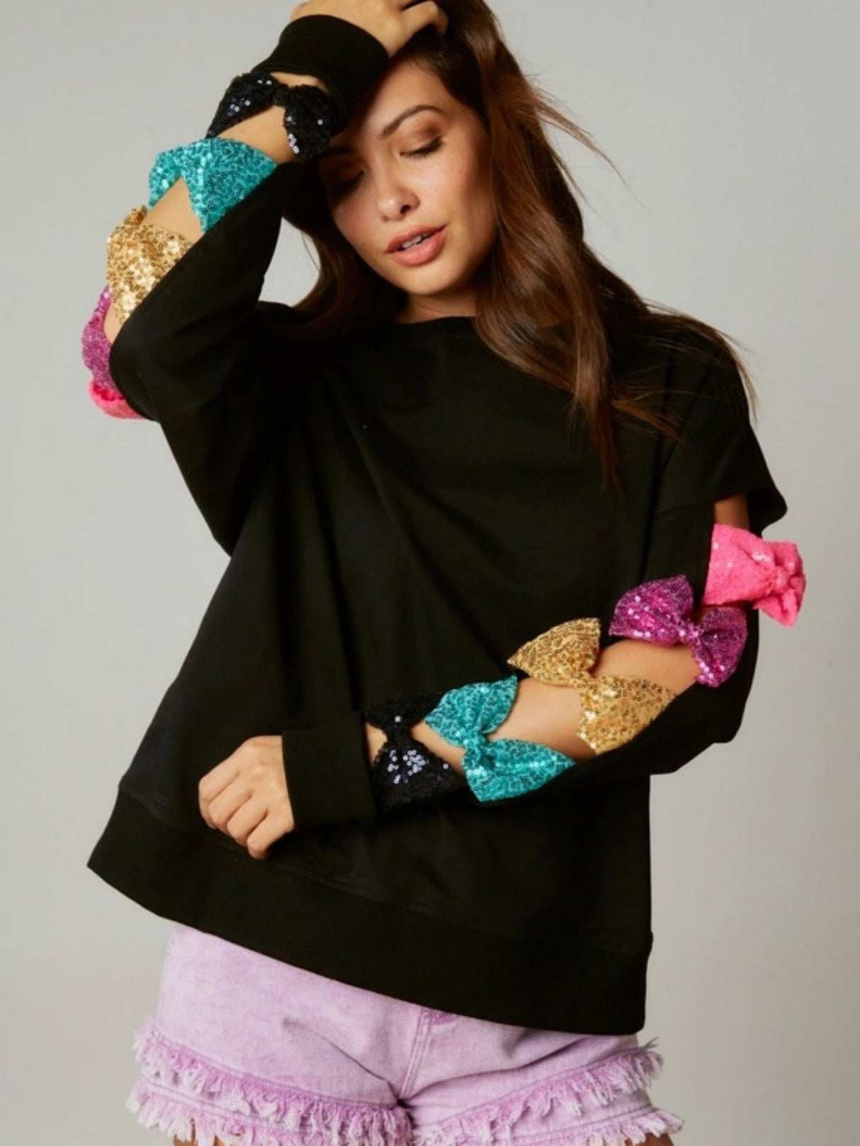 Women's Christmas Bow Sequined All-Match Long-Sleeved Sweatshirt