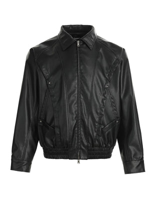 Retro Locomotive Cleanfit Deconstruction Splicing Leather Jacket