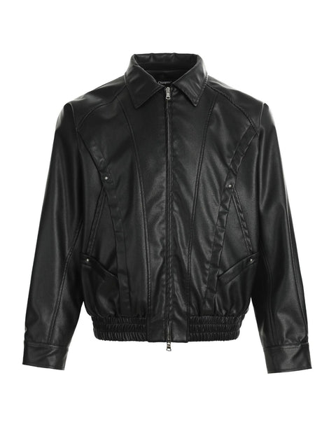Retro Locomotive Cleanfit Deconstruction Splicing Leather Jacket