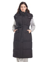 Hooded Zipper Button Vest Long Knee-length Vest Slim Waist Down Vest Jacket