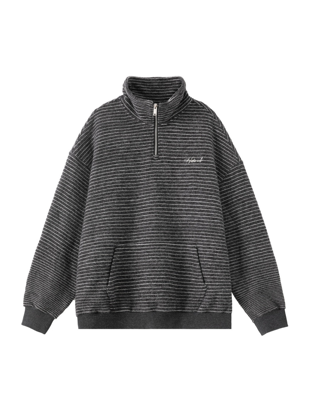 Stripes Stand Collar Half Zipper Letter Embroidery Sweatshirts
