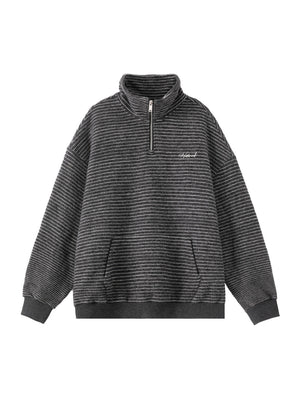 Stripes Stand Collar Half Zipper Letter Embroidery Sweatshirts