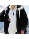 Loose Solid Color Plush Zipper Hood With Pockets Solid Color Jackets