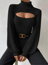 Turtleneck Hollow Out Balloon Sleeve Knitted Sweater