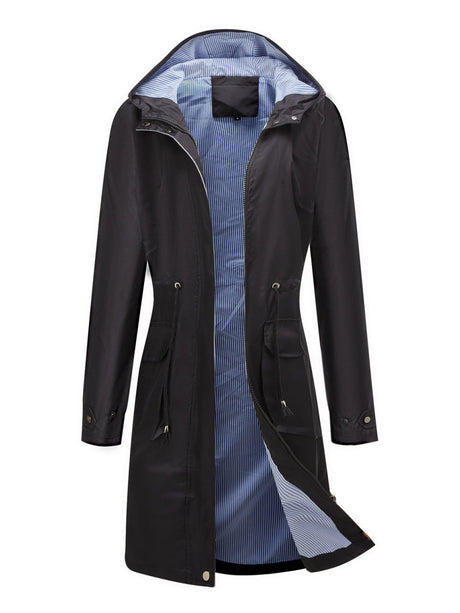 Leisure Water Proof Striped Lining Straight Zipper Hooded Jackets