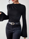 Bell Sleeves Stand-up Collar Long-sleeved T-shirt