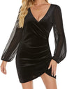 Spliced Korean Velvet V-neck Short Bodycon Dress