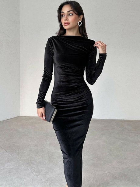 Velvet Solid Color Long sleeve Maxi Dresses