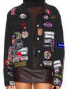 Liber Fall Women's Denim Badge Coat Cropped patchwork jacket