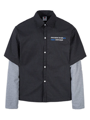 Fake Two Pieces Splicing Vertical Stripe Loose Long-sleeved Shirt