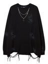 Solid Color Hole Necklaces Oversie Hip Hop Long-sleeved T-shirt