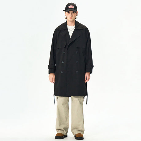 Black Khaki Multiple pockets Mid-length Trench Coats