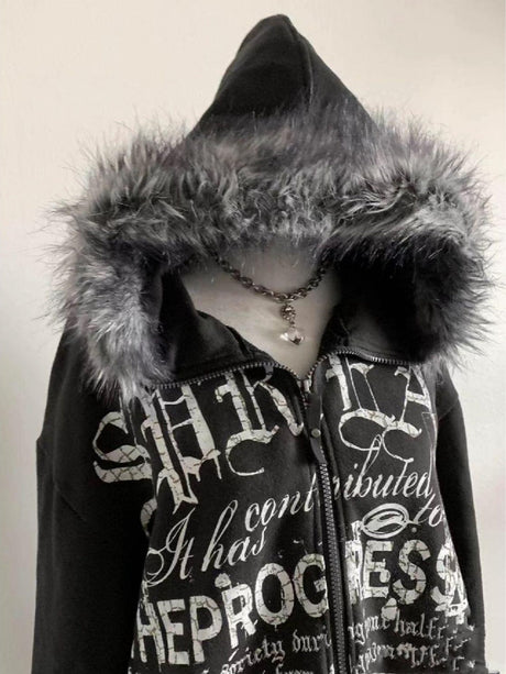 Liber Spring Women's Zipper Letter Sweatshirts&Hoodies