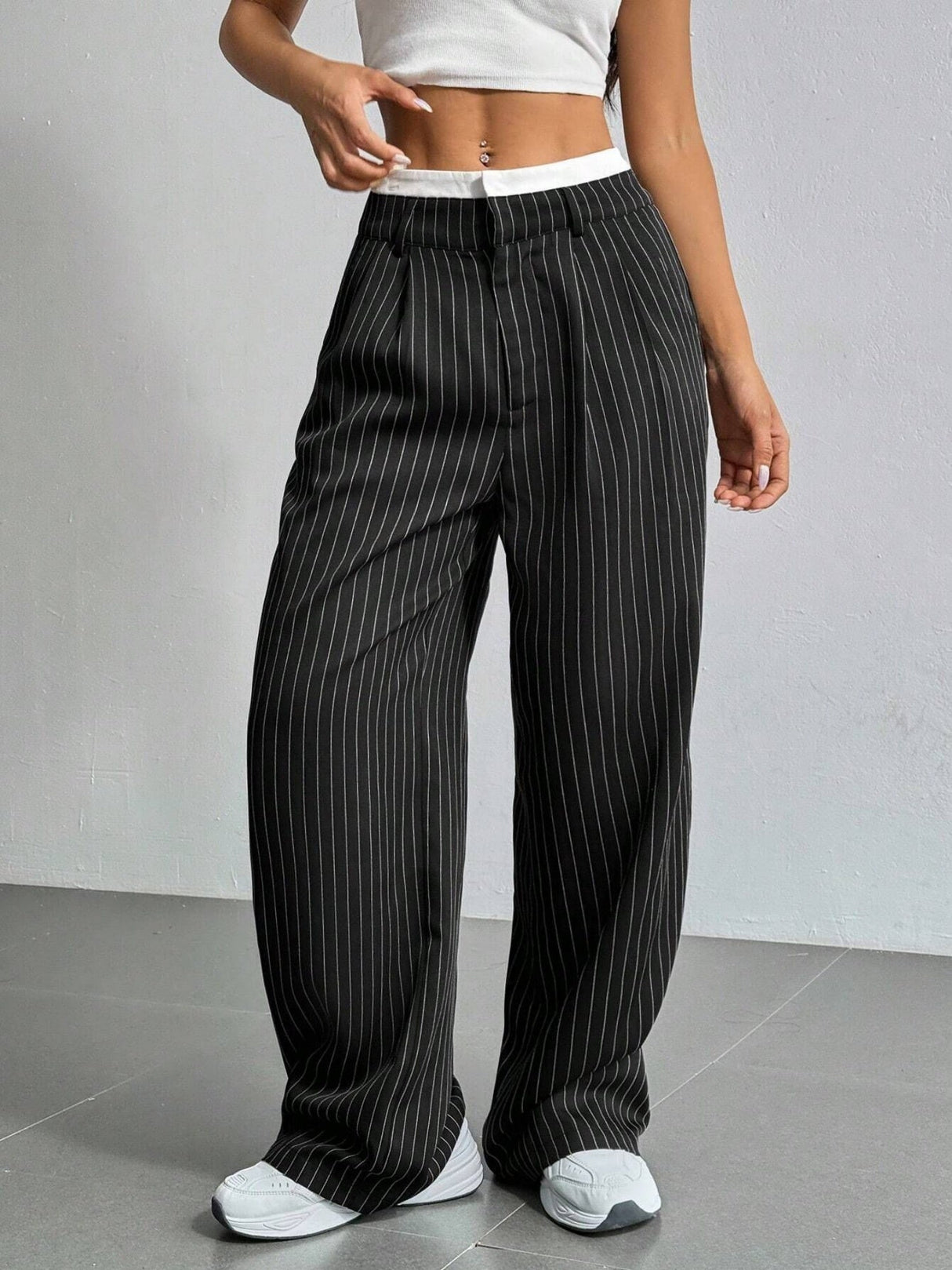 Simple High-waist Drape Commuter Straight-leg Suit Trousers