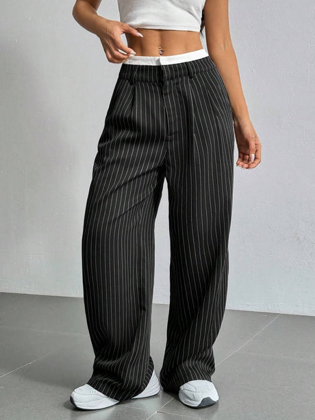 Simple High-waist Drape Commuter Straight-leg Suit Trousers