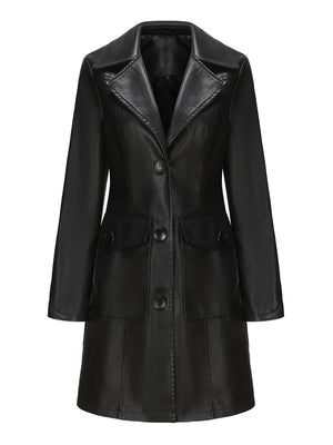 Mid-length Pocket Single-breasted Lapel Leather Jacket