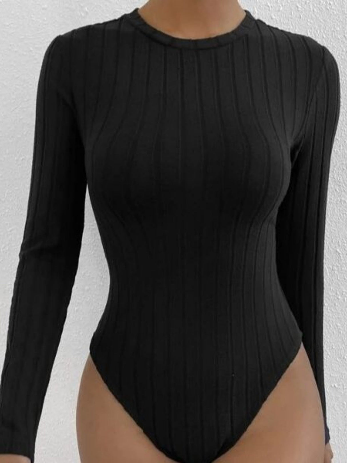 Crew Neck Brushed Ribbed Bodysuit Top