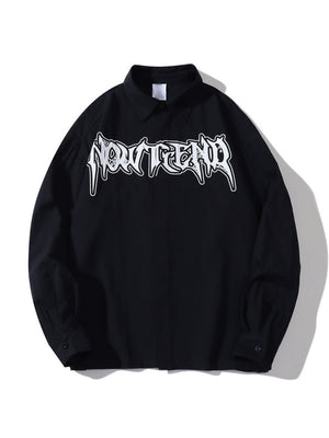 Foam Letter Printing Loose Long-sleeved Shirt