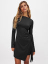 Long-sleeved Round-neck Tie Short Dress