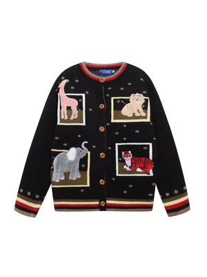 Christmas Retro Interesting Animals Appliqué Embroidery Cardigan Sweater