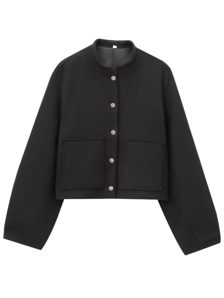 Stand Collar Single-breasted Large Pocket Blazer