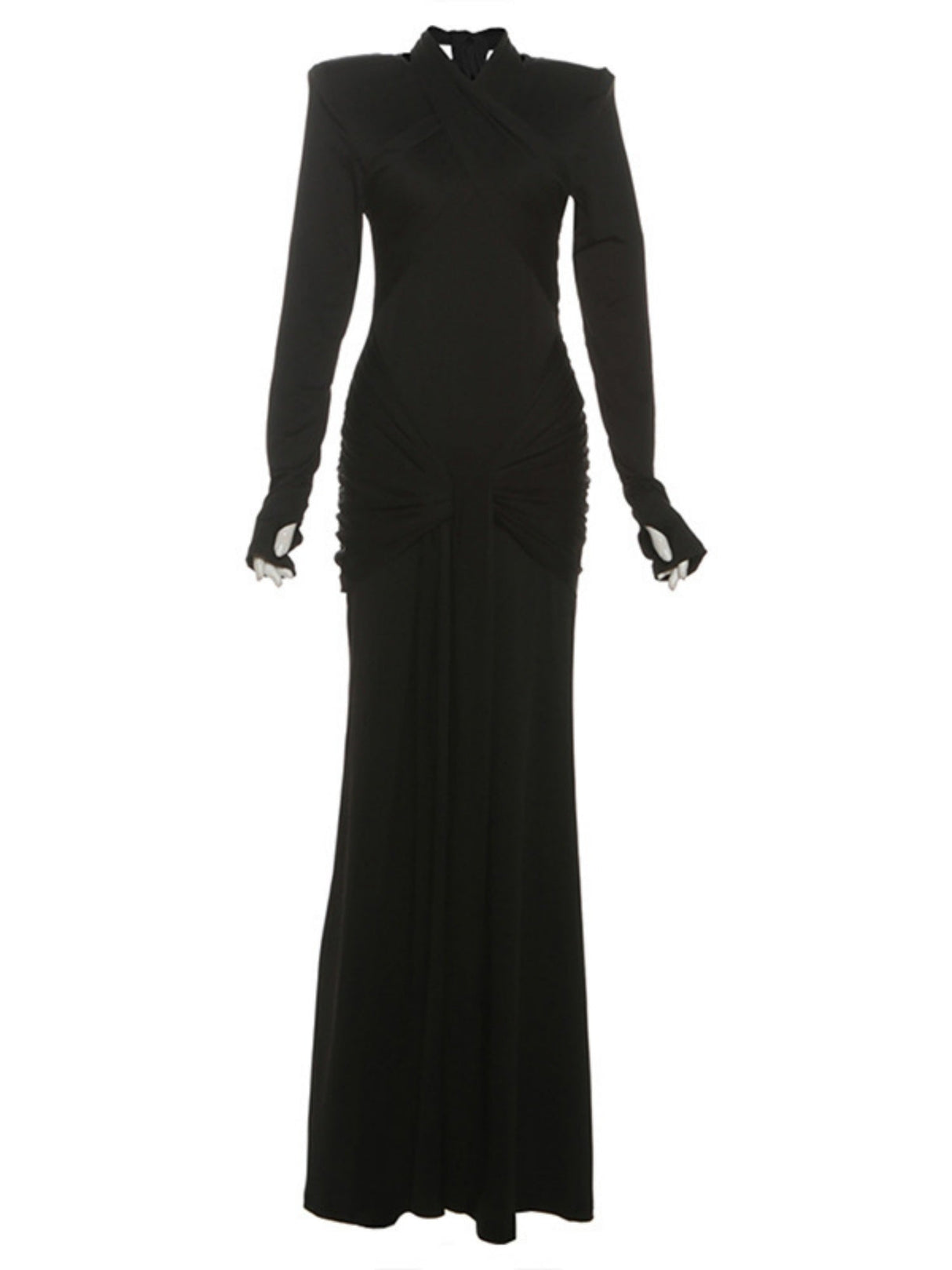 Solid Color Ribbon Long-sleeved Dress With Hip-lifting Sexy Slim-fitting Maxi Dress For Women