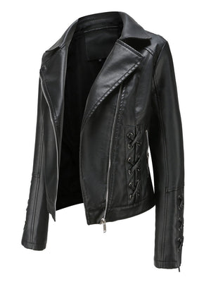Weaving Bandage Leisure Leather Jacket