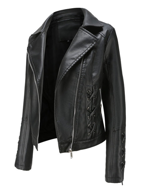 Weaving Bandage Leisure Leather Jacket
