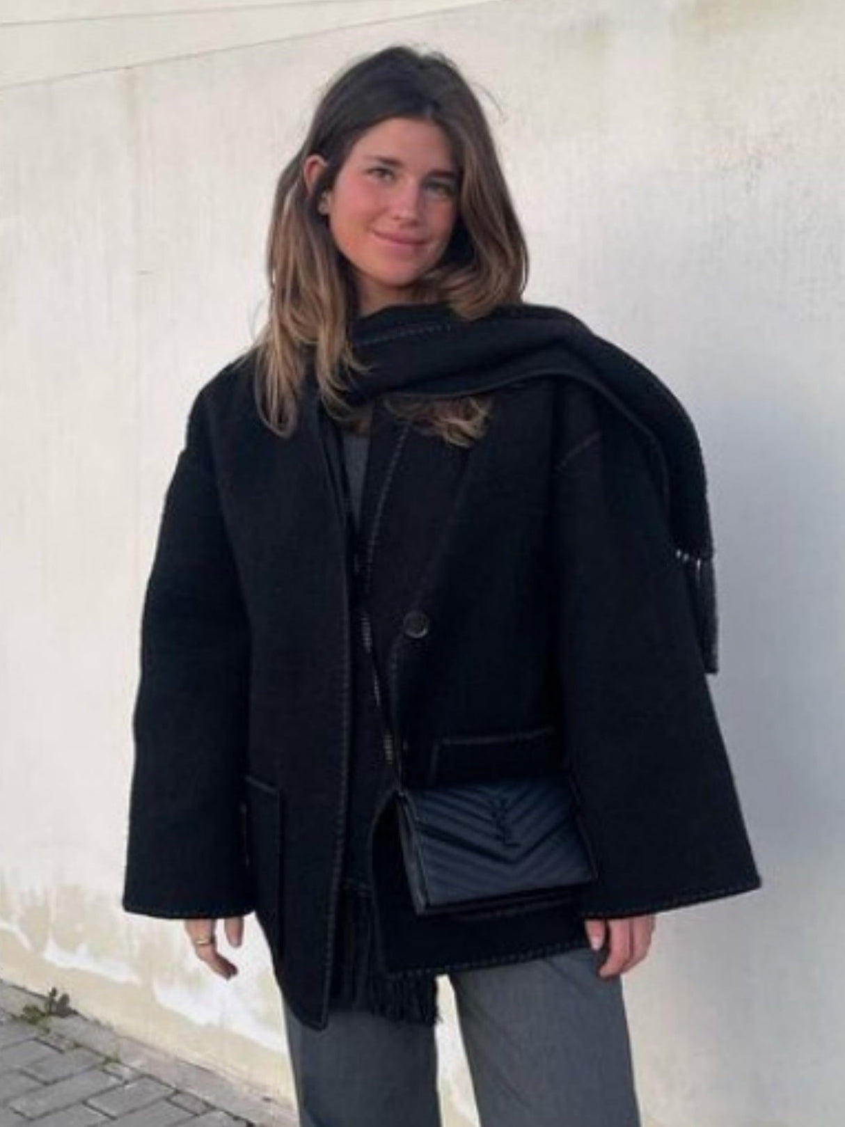 Wool Coat With Scarf And Tassels, Warm And Thick For Autumn And Winter.