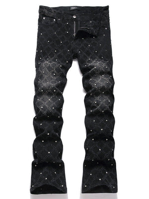 Punk Black Slim Stretch Orange Embroidery Flared Jeans
