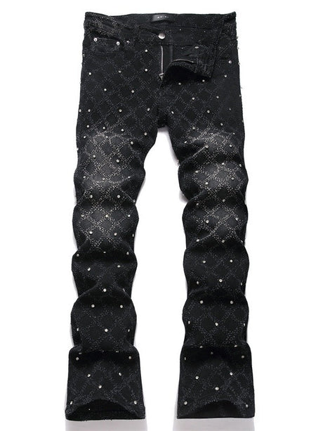 Punk Black Slim Stretch Orange Embroidery Flared Jeans