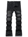Punk Black Slim Stretch Orange Embroidery Flared Jeans