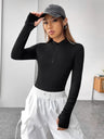 Stand-up Collar Ribbed Zipper Long-sleeved Bodysuit
