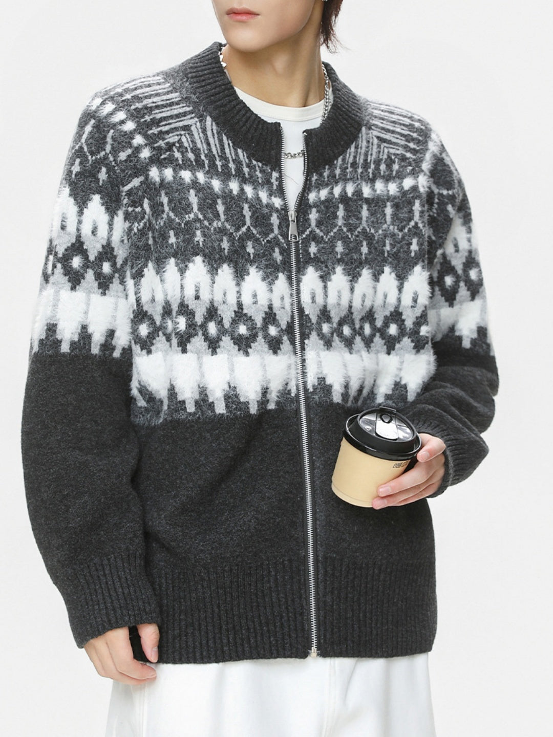 Retro Fair Isle pattern Ethnic style Cardigans