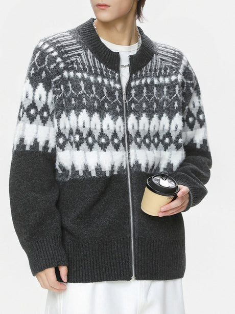 Retro Fair Isle pattern Ethnic style Cardigans