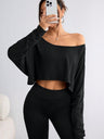 Black Off Shoulder Loose Navel T-shirts