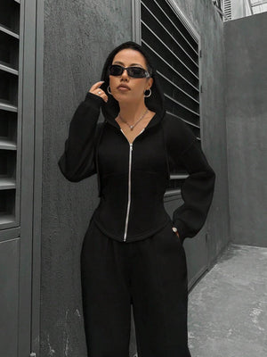 Sports And Leisure Zipper Hooded 2-piece Sets