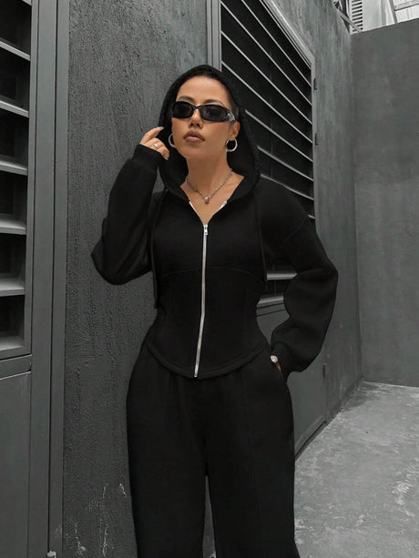 Sports And Leisure Zipper Hooded 2-piece Sets