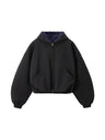 Short Plush Ins Contrasting Colors Hooded Zipper Jacket